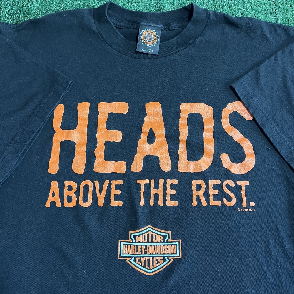 Vintage Harley-Davidson T-Shirt Mens Large Black Heads Above The Rest USA 90s